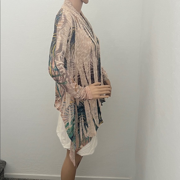 Cookies Clothing Co. Hawaii Tan and Green Peacock Feather Open Cardigan - Size S - Picture 3 of 8